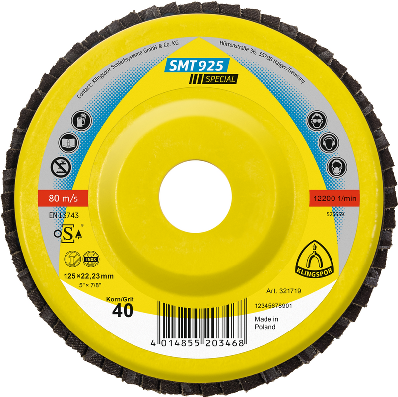 Schleifmopteller. SPECIAL. SMT 925.Abm.: 125x22.23Form: gewölbt. Korn: 40