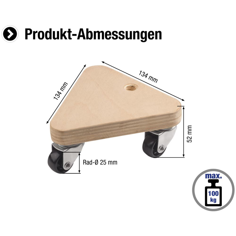 Transportroller 134 x 134 x 134 mm, 100 kg, Sperrh