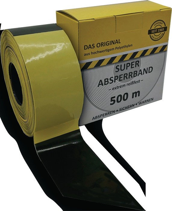 Absperrband L.500m B.80mm gelb/schwarz geblockt 50