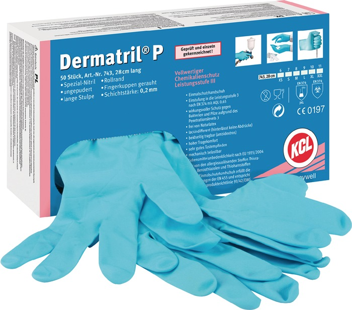 Einw.-Handsch.Dermatril P 743 Gr.7 blau Nitril 50