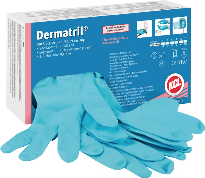 Einw.-Handsch.Dermatril 740 Gr.10 blau Nitril 100