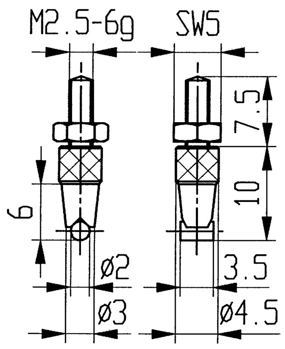 Messeins.D.2mm horiz.Zyl.M2,5 STA z.Messuhren KÄFE